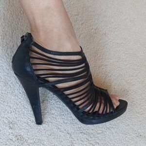 Zara Black Strappy Heels/ Sandals 4" Sz7 *Flowed.💸 Free With Any Purchase*